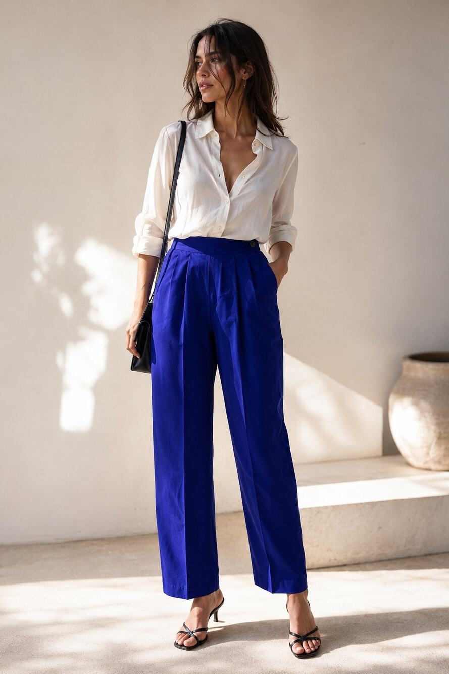 Vintage Evan Picone 100% Silk Cobalt Blue High Rise Pleated Trousers 4 Career